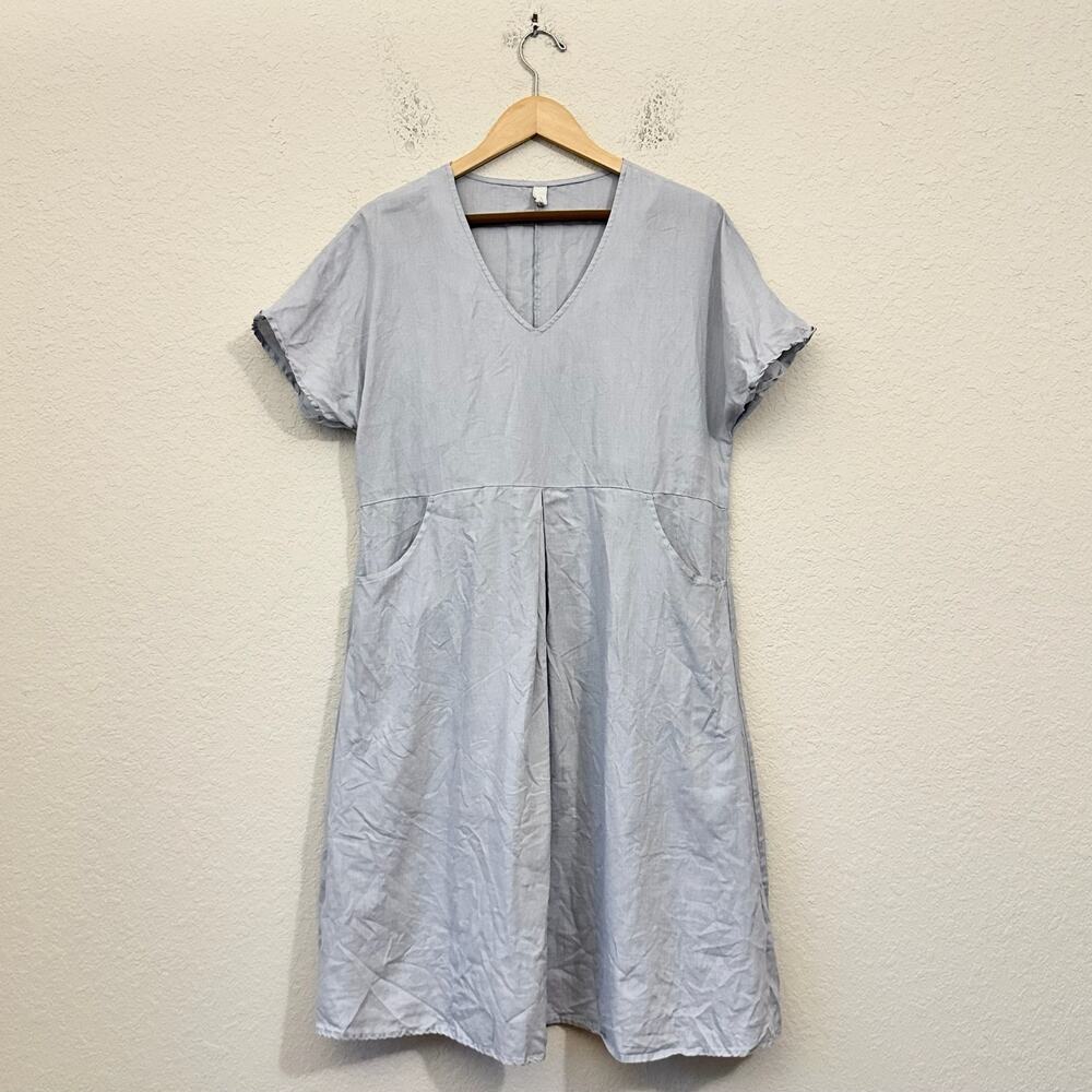 GRAE COVE Ainsley Dress Dusty Blue A-Line Linen Costal Minimalist
